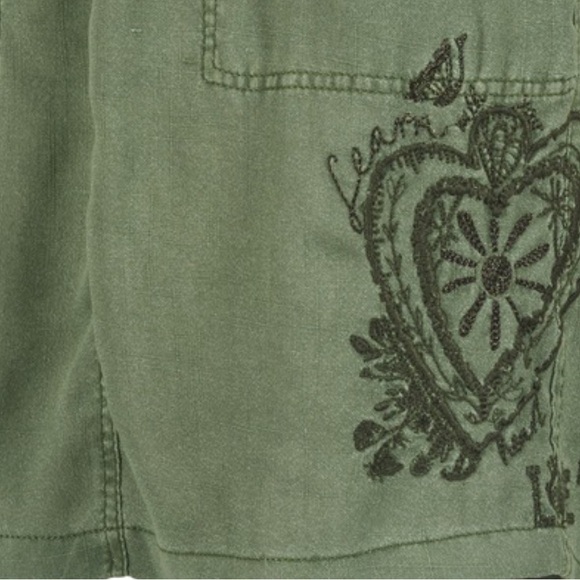 Desigual Felobe skirt army hunter green suspenders embroidered 36 4 6 8 medium L - Picture 3 of 7